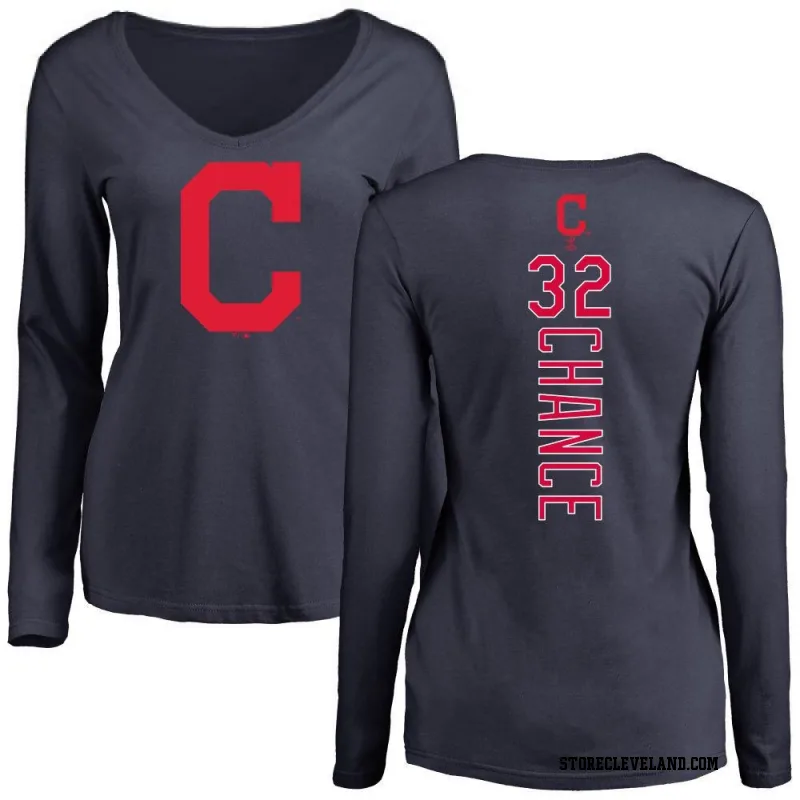 Navy Women's Dean Chance Cleveland Guardians Backer Slim Fit Long Sleeve T-Shirt